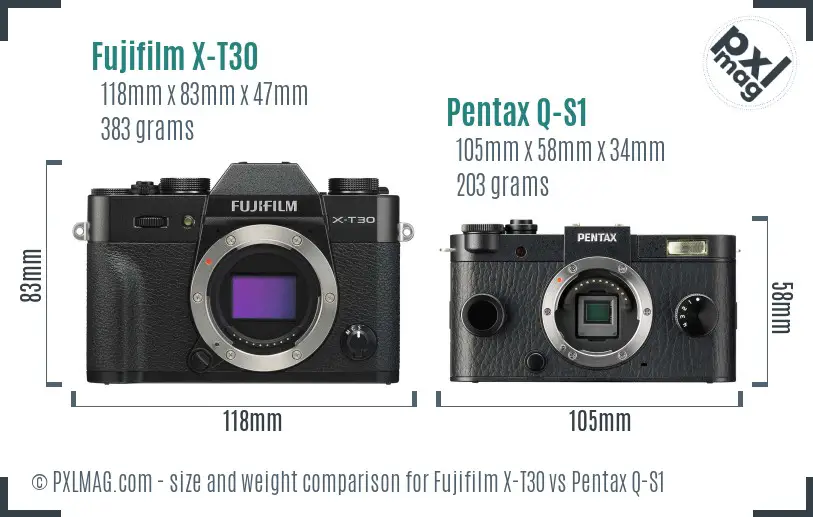 Fujifilm X-T30 vs Pentax Q-S1 size comparison