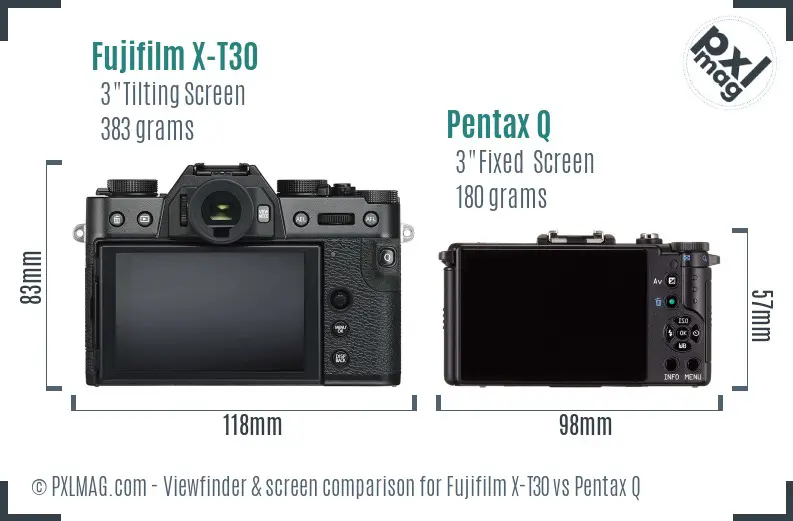 Fujifilm X-T30 vs Pentax Q Screen and Viewfinder comparison