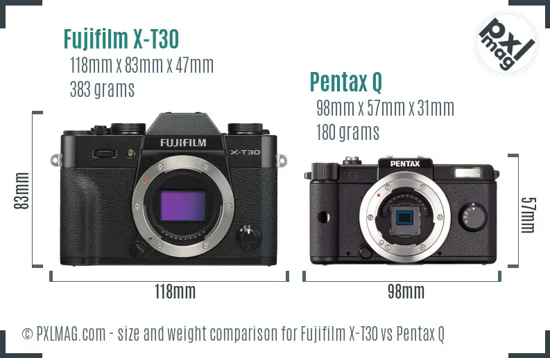 Fujifilm X-T30 vs Pentax Q size comparison