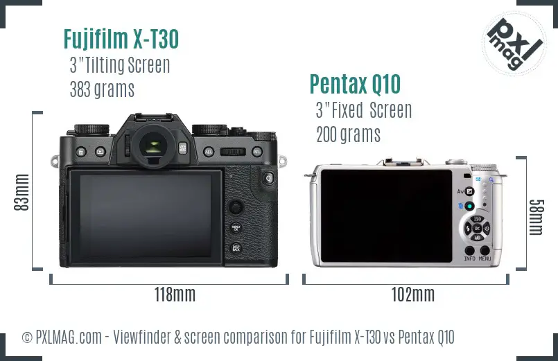 Fujifilm X-T30 vs Pentax Q10 Screen and Viewfinder comparison