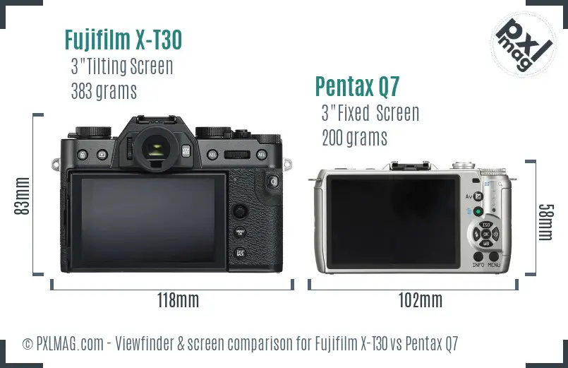Fujifilm X-T30 vs Pentax Q7 Screen and Viewfinder comparison