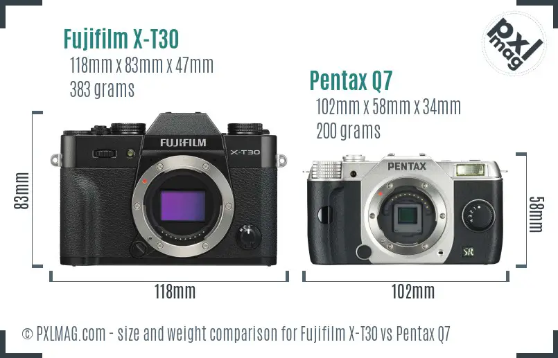 Fujifilm X-T30 vs Pentax Q7 size comparison