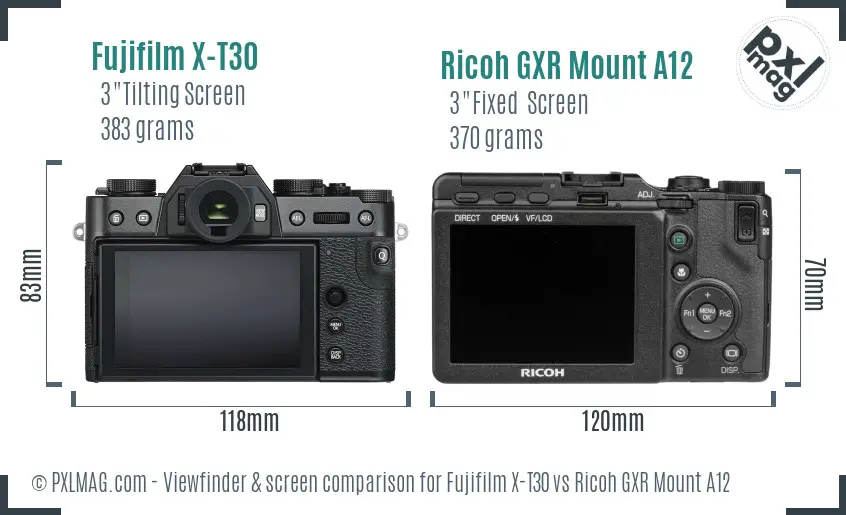 Fujifilm X-T30 vs Ricoh GXR Mount A12 Screen and Viewfinder comparison