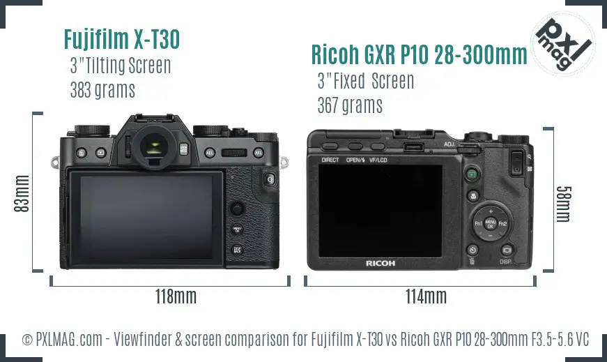 Fujifilm X-T30 vs Ricoh GXR P10 28-300mm F3.5-5.6 VC Screen and Viewfinder comparison