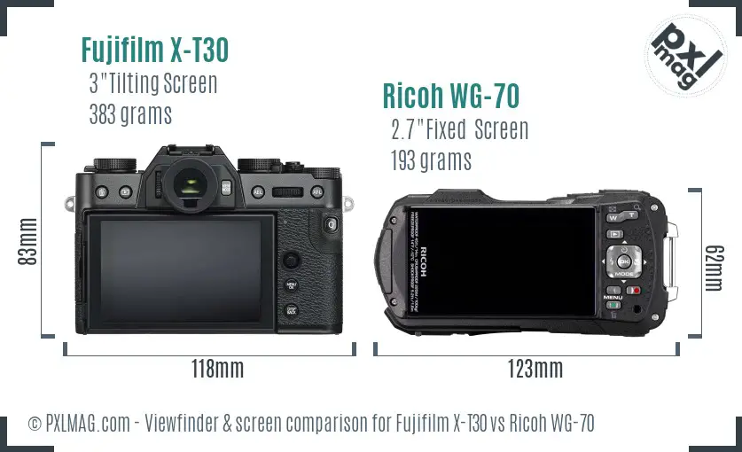 Fujifilm X-T30 vs Ricoh WG-70 Screen and Viewfinder comparison