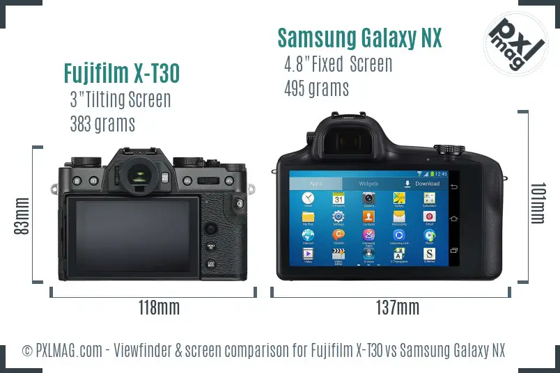 Fujifilm X-T30 vs Samsung Galaxy NX Screen and Viewfinder comparison