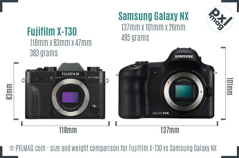 Fujifilm X-T30 vs Samsung Galaxy NX size comparison
