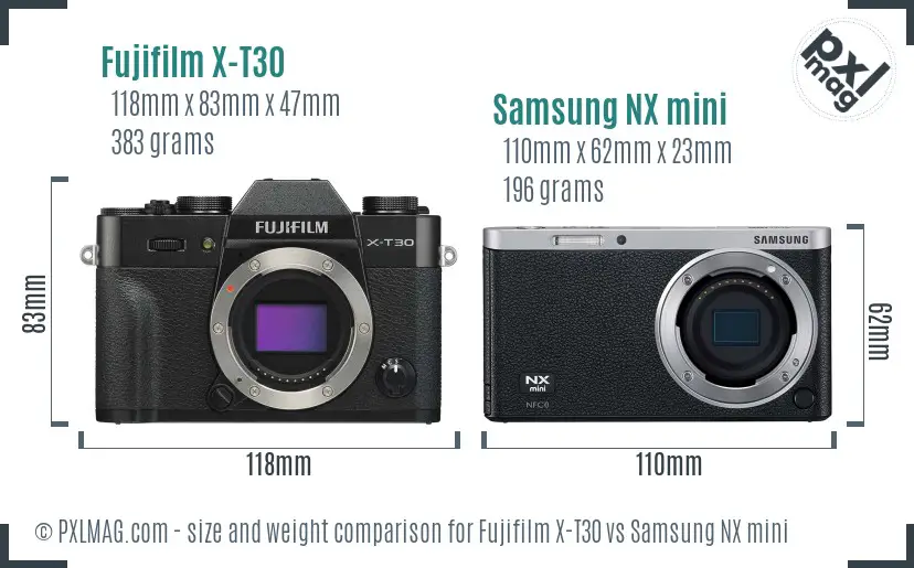 Fujifilm X-T30 vs Samsung NX mini size comparison