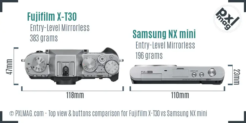Fujifilm X-T30 vs Samsung NX mini top view buttons comparison
