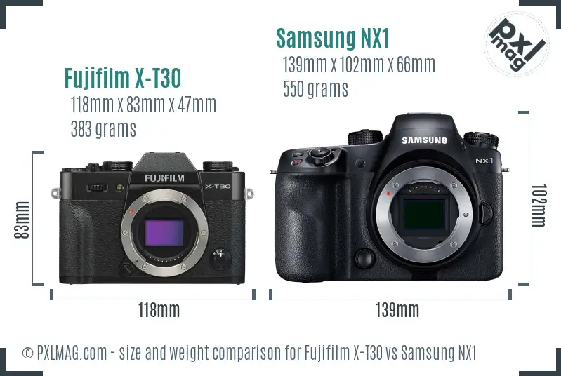 Fujifilm X-T30 vs Samsung NX1 size comparison