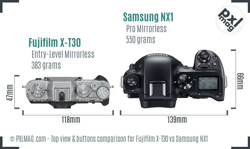 Fujifilm X-T30 vs Samsung NX1 top view buttons comparison