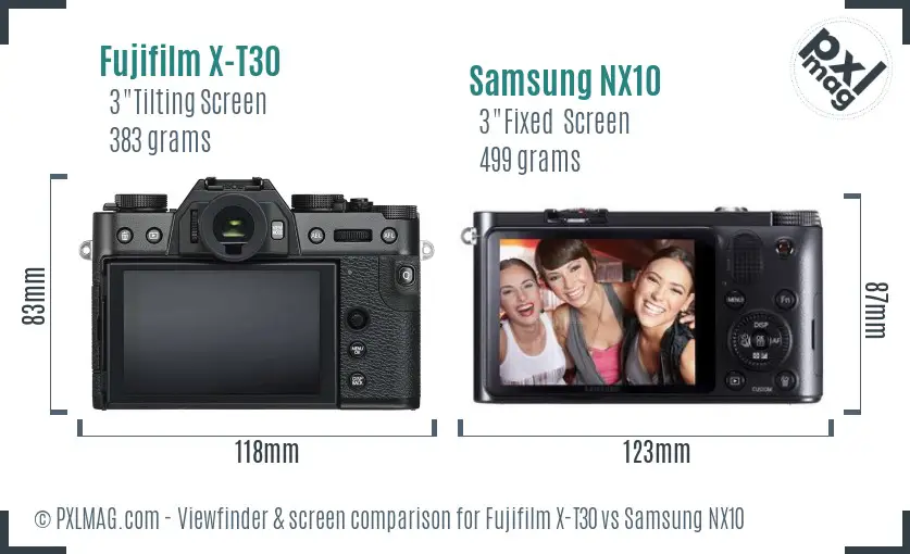 Fujifilm X-T30 vs Samsung NX10 Screen and Viewfinder comparison