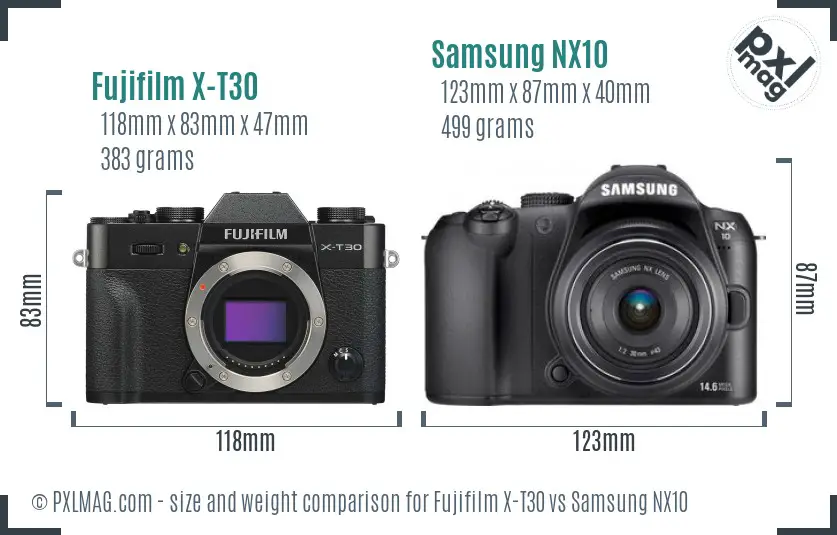 Fujifilm X-T30 vs Samsung NX10 size comparison