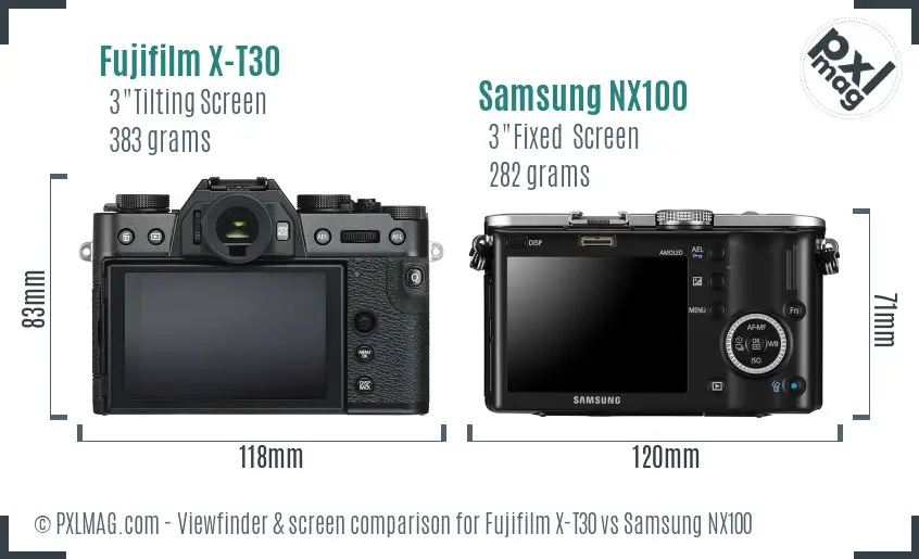 Fujifilm X-T30 vs Samsung NX100 Screen and Viewfinder comparison