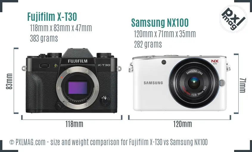 Fujifilm X-T30 vs Samsung NX100 size comparison