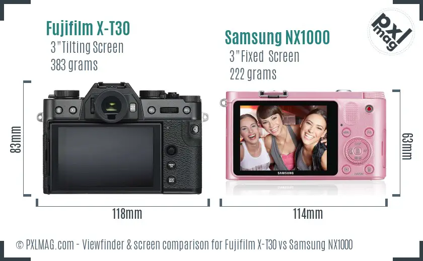 Fujifilm X-T30 vs Samsung NX1000 Screen and Viewfinder comparison