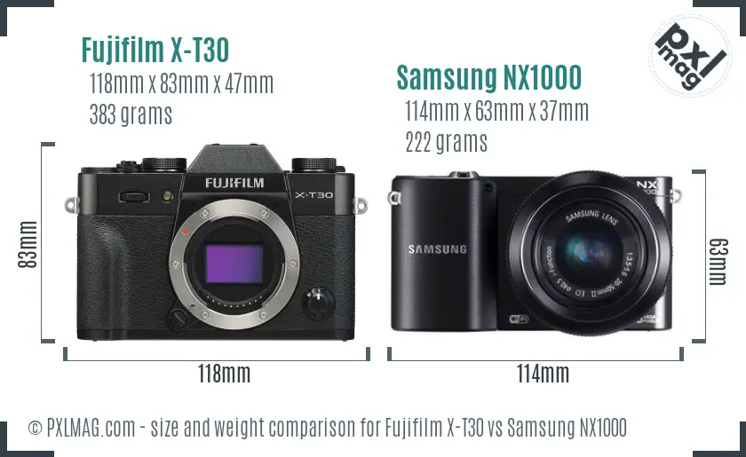 Fujifilm X-T30 vs Samsung NX1000 size comparison