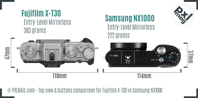 Fujifilm X-T30 vs Samsung NX1000 top view buttons comparison