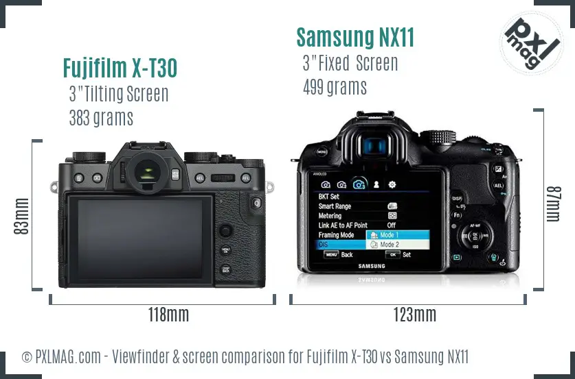Fujifilm X-T30 vs Samsung NX11 Screen and Viewfinder comparison