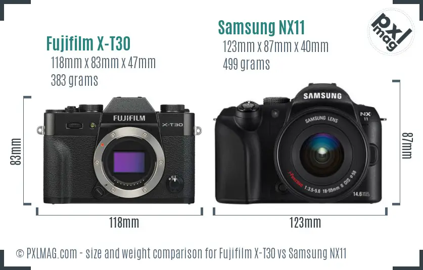 Fujifilm X-T30 vs Samsung NX11 size comparison