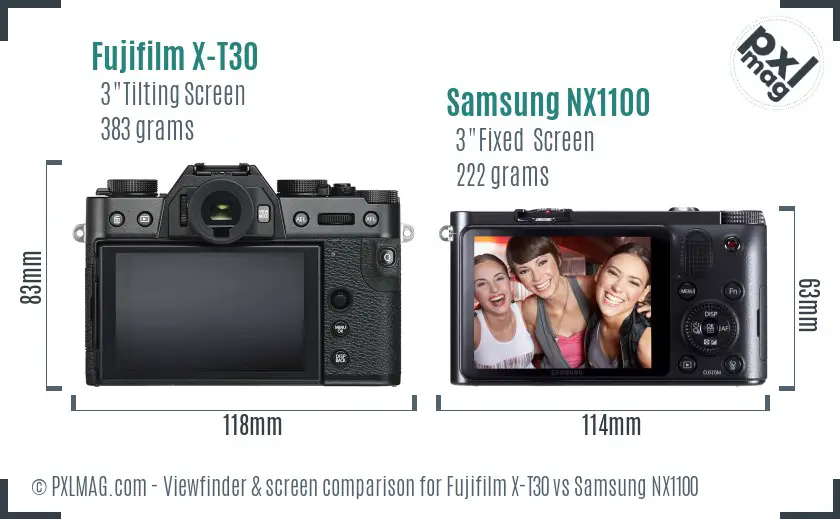 Fujifilm X-T30 vs Samsung NX1100 Screen and Viewfinder comparison