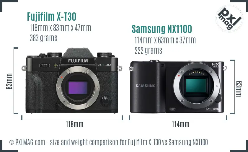 Fujifilm X-T30 vs Samsung NX1100 size comparison