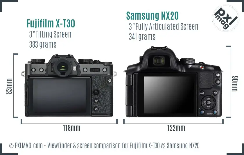 Fujifilm X-T30 vs Samsung NX20 Screen and Viewfinder comparison