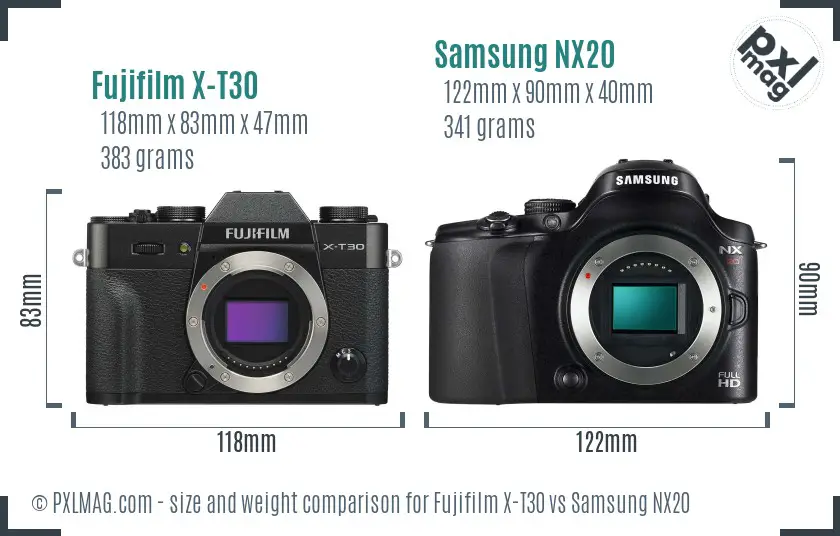 Fujifilm X-T30 vs Samsung NX20 size comparison