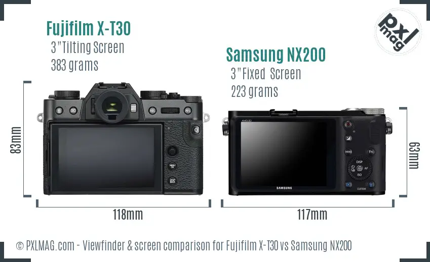 Fujifilm X-T30 vs Samsung NX200 Screen and Viewfinder comparison