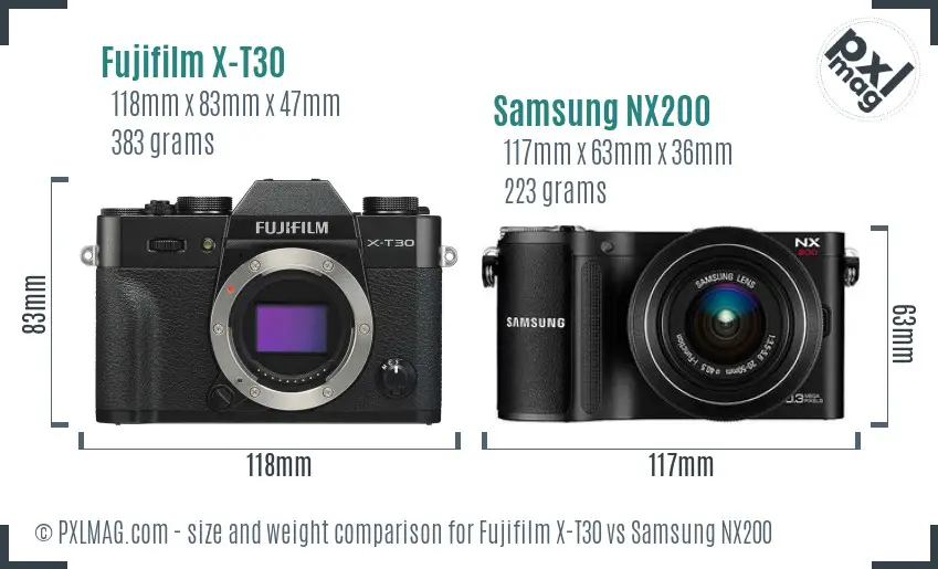 Fujifilm X-T30 vs Samsung NX200 size comparison