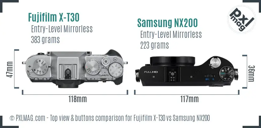 Fujifilm X-T30 vs Samsung NX200 top view buttons comparison
