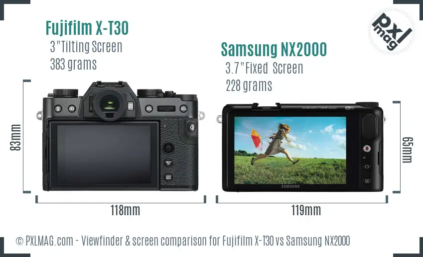 Fujifilm X-T30 vs Samsung NX2000 Screen and Viewfinder comparison