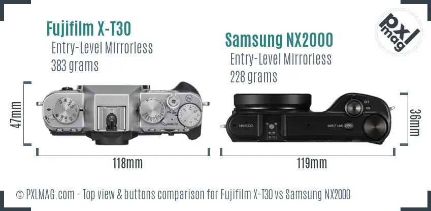 Fujifilm X-T30 vs Samsung NX2000 top view buttons comparison