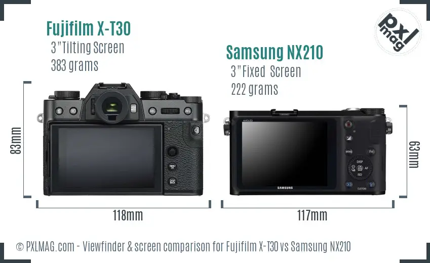 Fujifilm X-T30 vs Samsung NX210 Screen and Viewfinder comparison