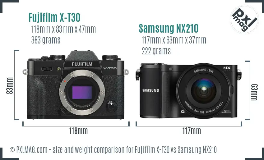 Fujifilm X-T30 vs Samsung NX210 size comparison