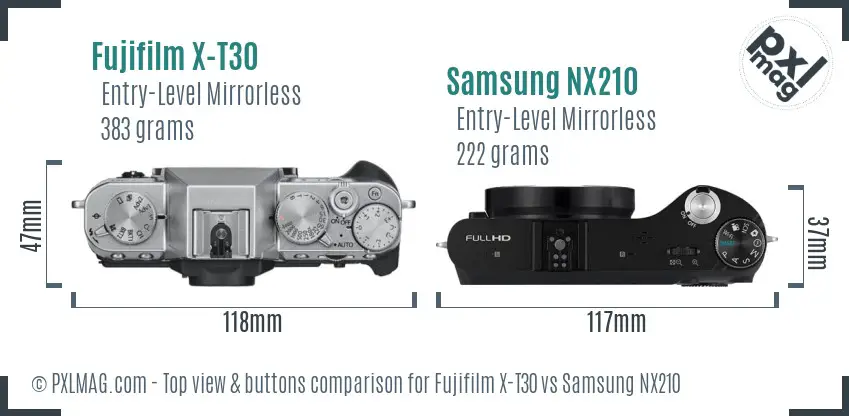 Fujifilm X-T30 vs Samsung NX210 top view buttons comparison