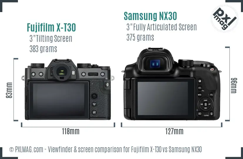 Fujifilm X-T30 vs Samsung NX30 Screen and Viewfinder comparison