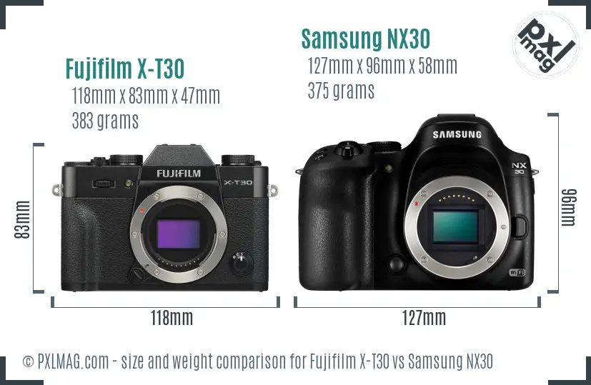 Fujifilm X-T30 vs Samsung NX30 size comparison
