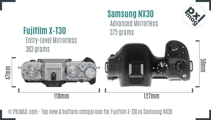 Fujifilm X-T30 vs Samsung NX30 top view buttons comparison