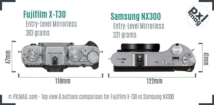 Fujifilm X-T30 vs Samsung NX300 top view buttons comparison