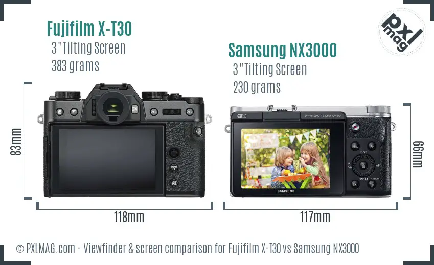 Fujifilm X-T30 vs Samsung NX3000 Screen and Viewfinder comparison