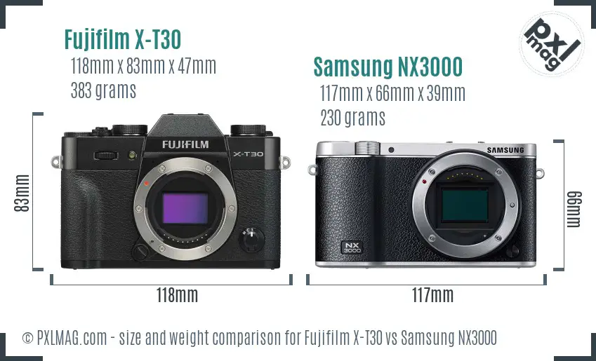 Fujifilm X-T30 vs Samsung NX3000 size comparison