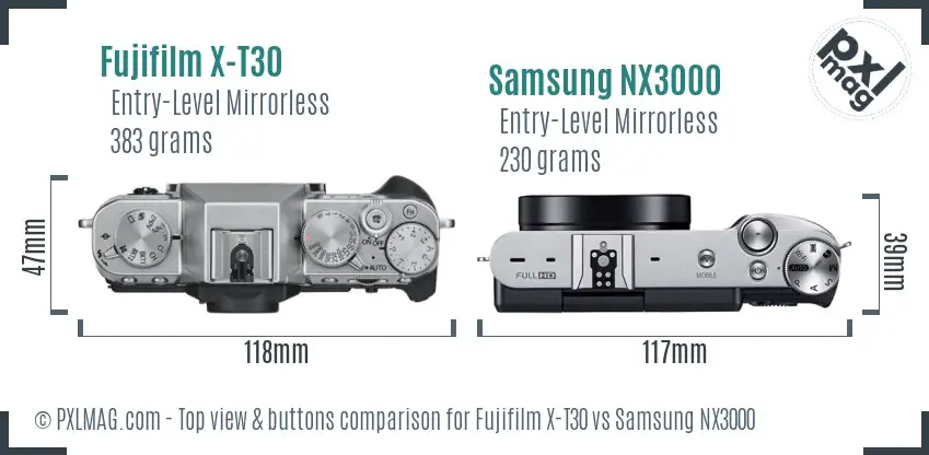 Fujifilm X-T30 vs Samsung NX3000 top view buttons comparison