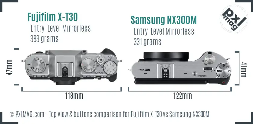 Fujifilm X-T30 vs Samsung NX300M top view buttons comparison