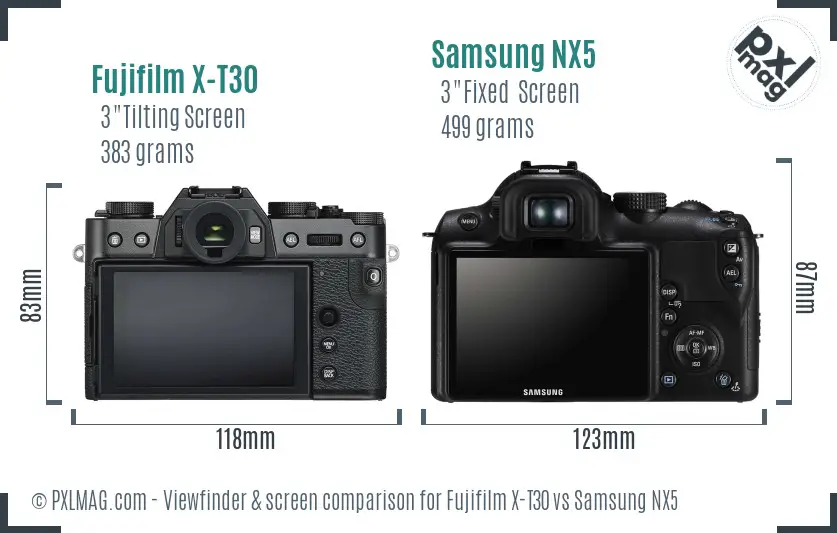 Fujifilm X-T30 vs Samsung NX5 Screen and Viewfinder comparison