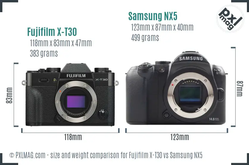 Fujifilm X-T30 vs Samsung NX5 size comparison