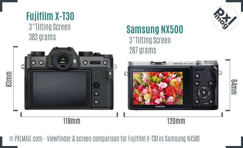 Fujifilm X-T30 vs Samsung NX500 Screen and Viewfinder comparison