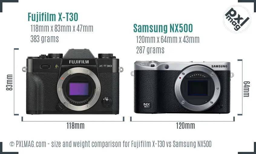 Fujifilm X-T30 vs Samsung NX500 size comparison