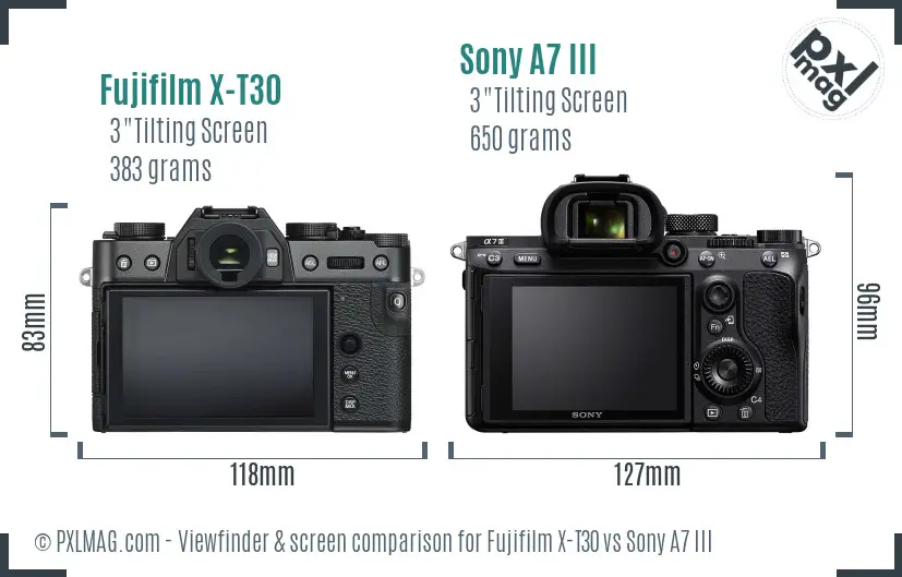 Fujifilm X-T30 vs Sony A7 III Screen and Viewfinder comparison