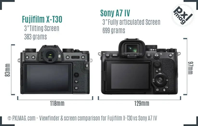 Fujifilm X-T30 vs Sony A7 IV Screen and Viewfinder comparison